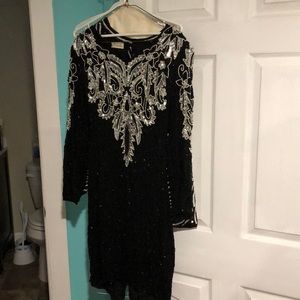 - Black and white beaded sequin dress